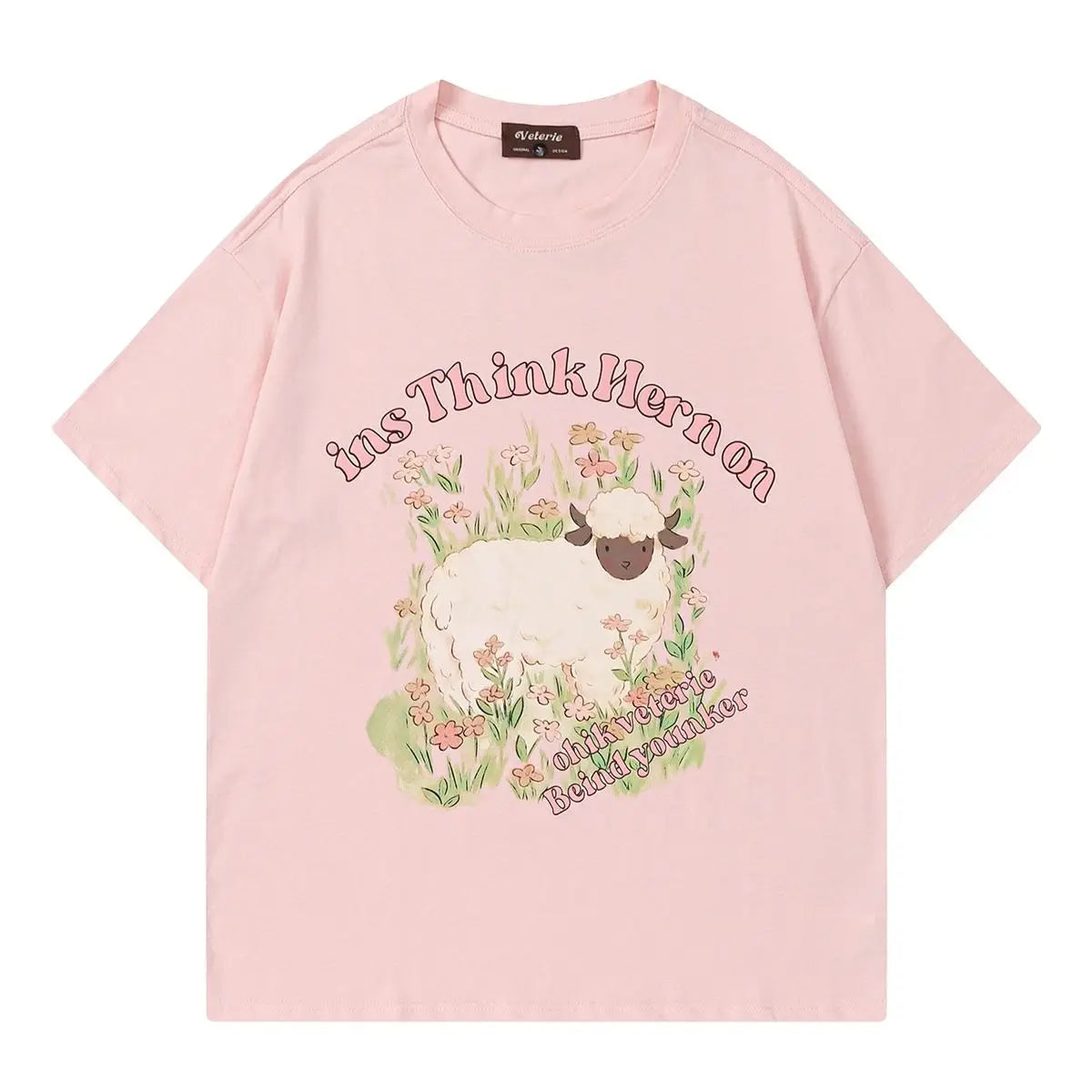Trendy retro casual couple loose fitting lamb print graphic T-shirt summer men and women street short sleeved top harajuku y2k Street King Limited