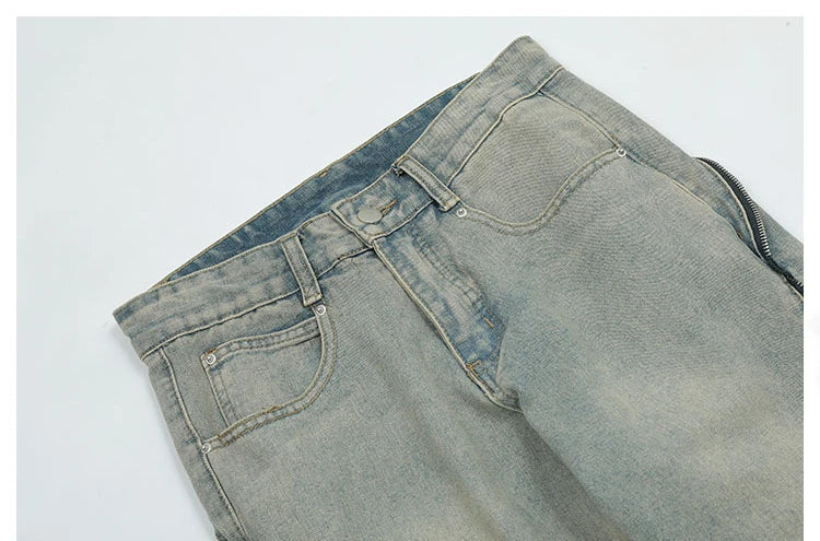 retro washed denim jean pants 2023 new casual zipper open loose straight jeans hip hop y2k pants mens jeans streetwear joggers unique joggers style 3202
