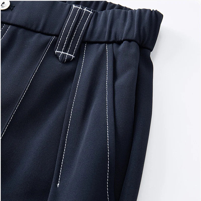 men bright line elastic waist streetwear fashion loose casual plus size straight suit pants work man business trousers minimalist street pants