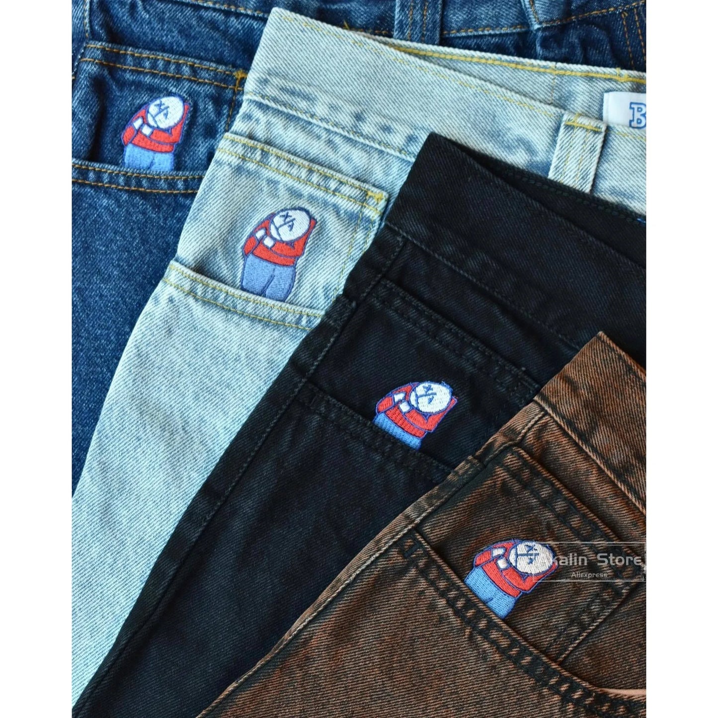 y2k gothic polar big boy baggy jeans cartoon embroidery streetwear mens womens fashion denim pants hot sell wide leg trouser unique jeans style 3841
