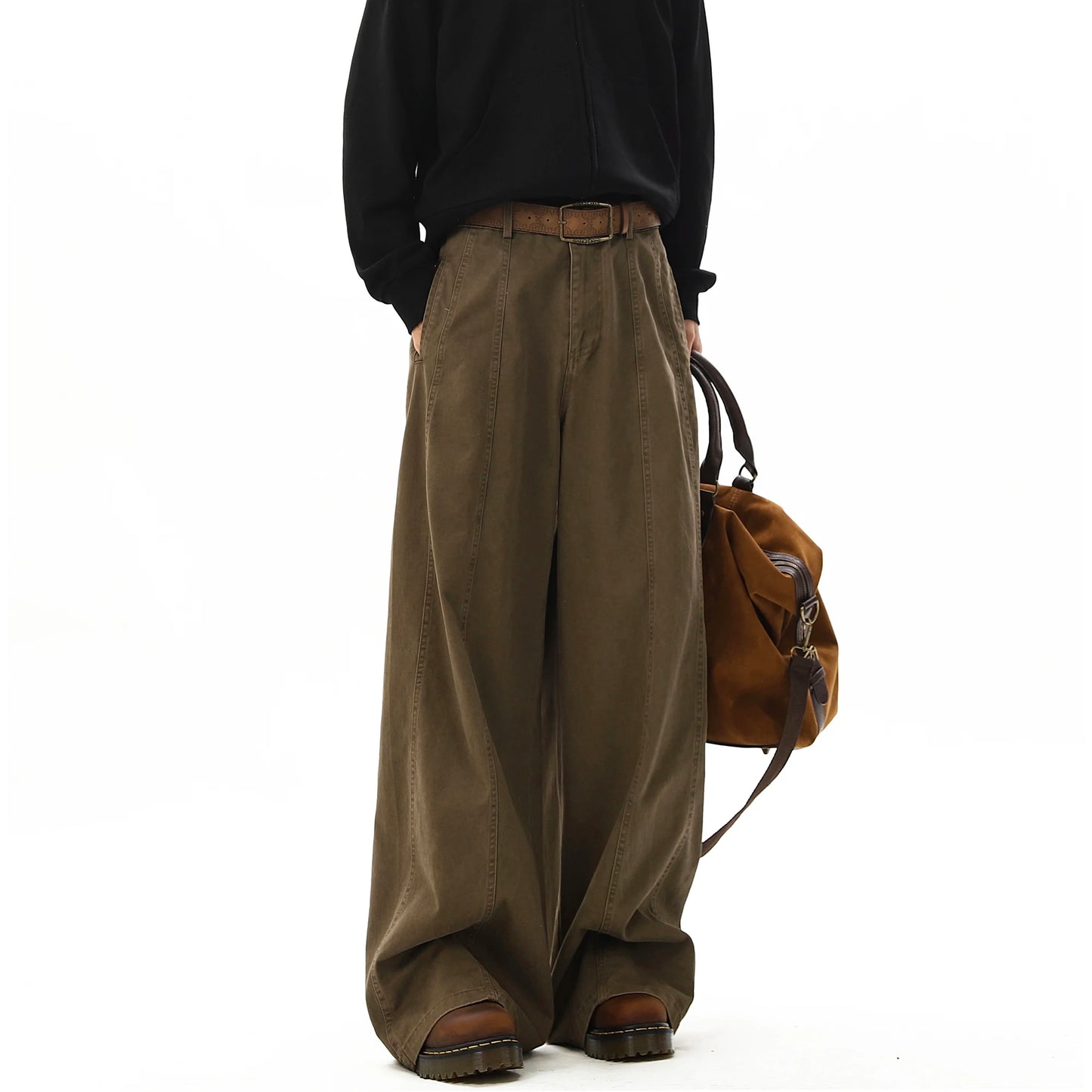 american style vintage wide leg cargo pants mens baggy fashion high street overalls coffee streetwear male mopping trousers utility cargo pants