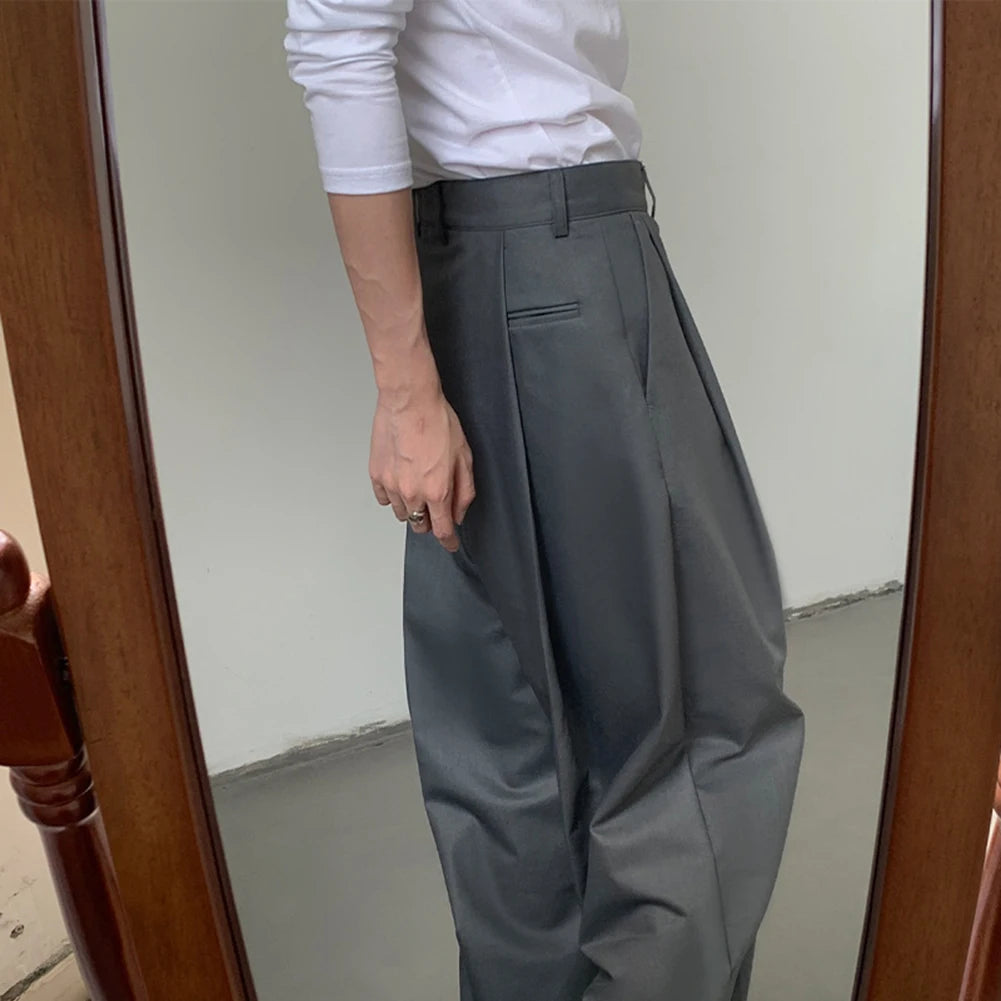 mens straight tube ice silk pants casual slacks youth thin wide leg pants business summer pants soft vintage trousers unique default style 980