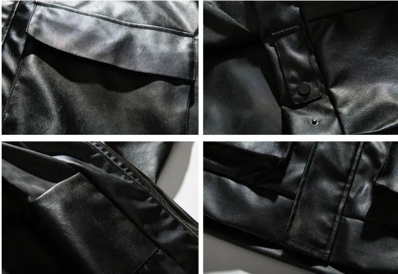 japanese spring pu leather jacket mens high street black profile tooling pilot jacket loose standing collar motorcycle outwear unique default style 2081