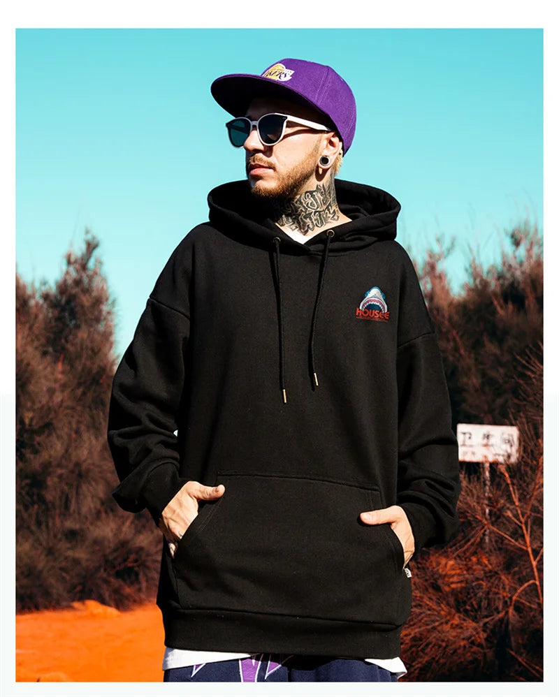 New in Anime Shark Graphic Printed Hooded Sweatshirts Men Hip Hop Fashion Pullover Hoodies Y2K Streetwear Loose Fleece Hoody Street King Limited