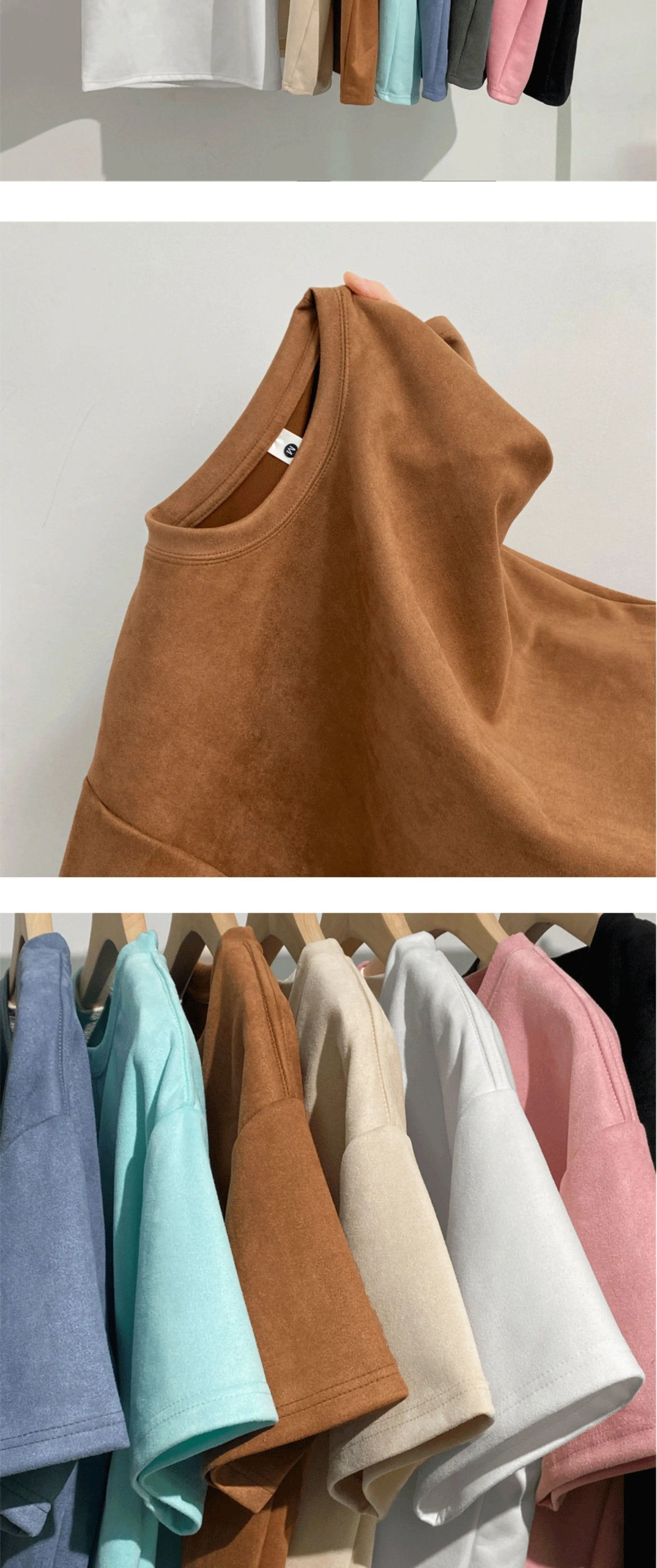 Summer Short Sleeve T-shirt Men Fashion Retro Suede T Shirt Men Streetwear Hip Hop Loose Round Neck Solid Color Tshirt Mens Top Street King Limited