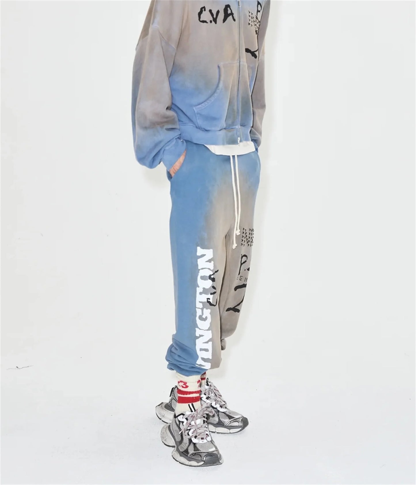 24ss rrr123 gymno high street heavyweight best quality cotton gradient washed distressed drawstring casual sport pants leggins unique default style 4679