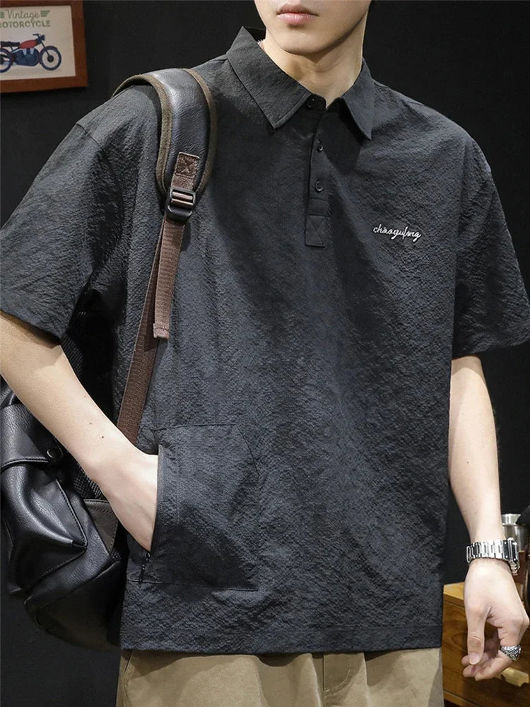 Streetwear Summer Full Letter Printed Polo Shirt For Men New Lapel Button Tee Sh Summer Full Letter Printed Polo Shirt For Men 2024 New Lapel Button Tee Shirts Oversized Short Sleeve Y2K Streetwear T Shirt Fashion Sweater Jacket With Graphic Design For Men