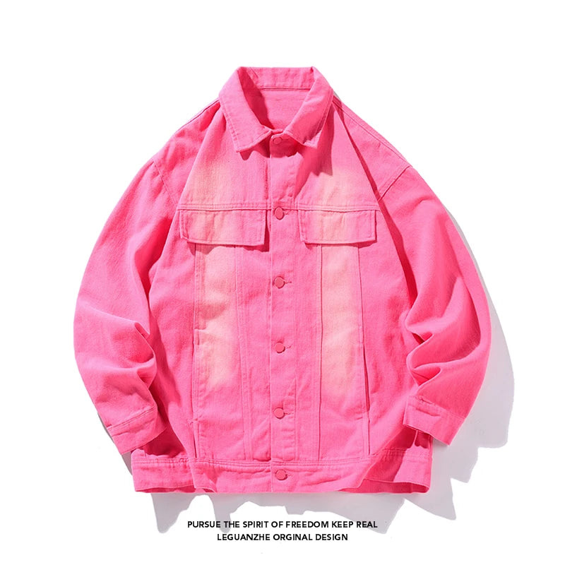 vintage high street washed denim jacket fashion streetwear luxury brand unisex jean coats loose casual male jackets unique jeans style 94