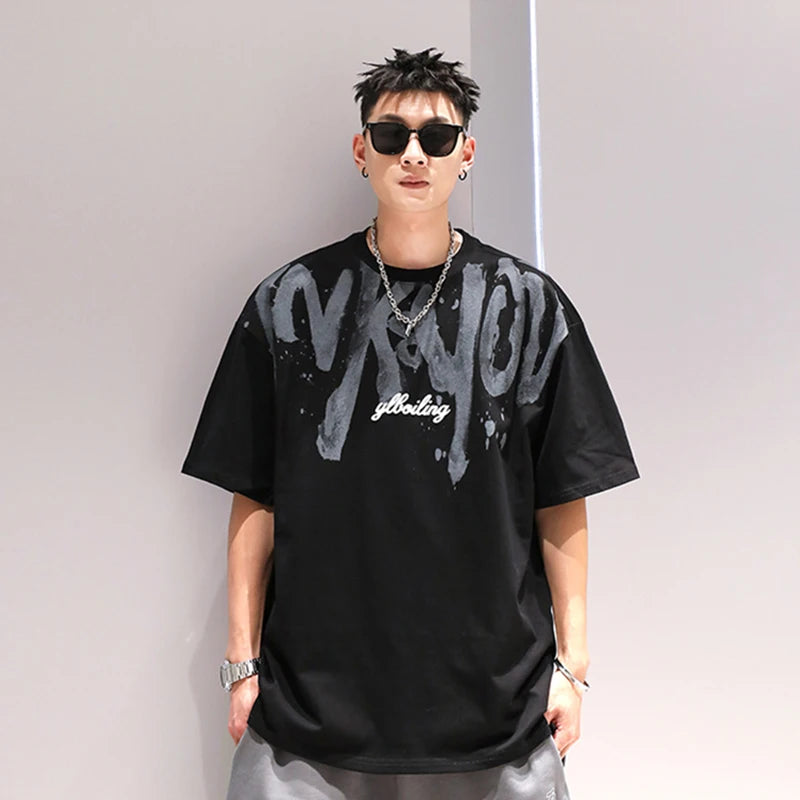 2024 New American Letter Print T-shirt Men's Summer Short Sleeve Cotton Oversize Tee Shirts Hip Hop Fashion Y2K Breathable Tops Street King Limited