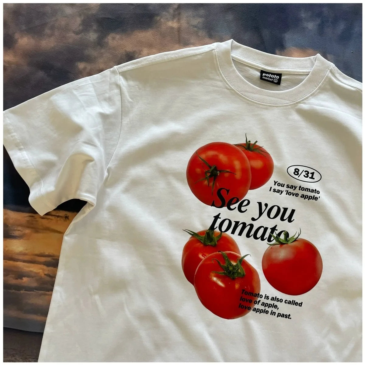 Tomato print pure cotton short-sleeved T-shirt, fun and cute men and women niche fashion brand Korean style college style top Street King Limited
