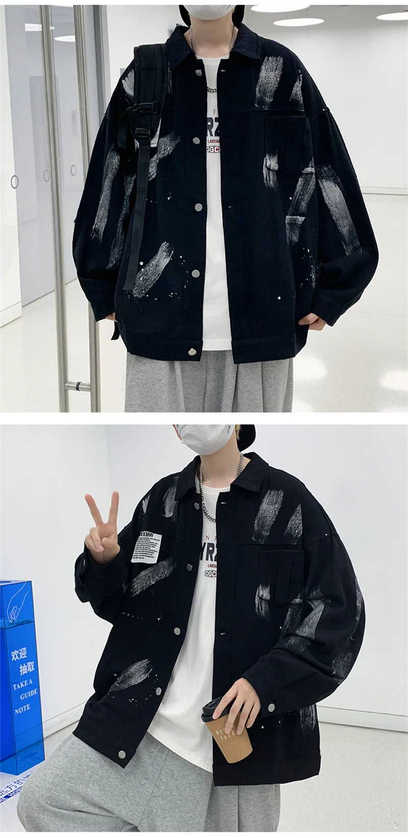 new graffiti tie dye denim jackets for men autumn high street appliques button coats harajuku fashion vintage jeans jacket unique jeans style 105