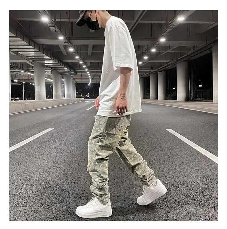 fashion paisy denim jeans mens destoryed holes zipper jeans pants hip hop streetwear new summer casual joggers loose jeans pants unique joggers style 1222