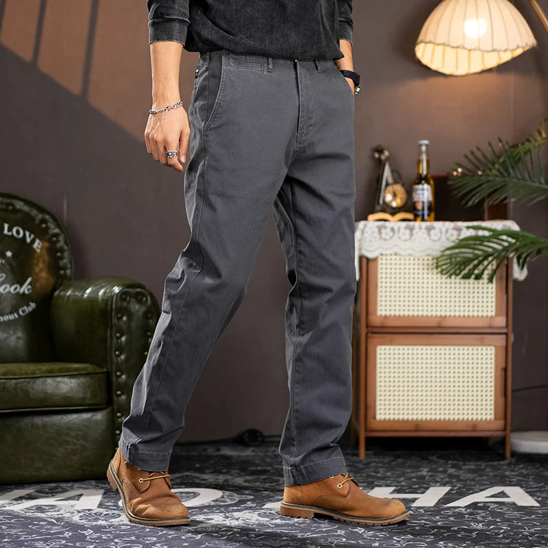 men american retro handsome loose casual business pure cotton pants japanese amikaji fashion straight cargo pant trouser utility cargo pants