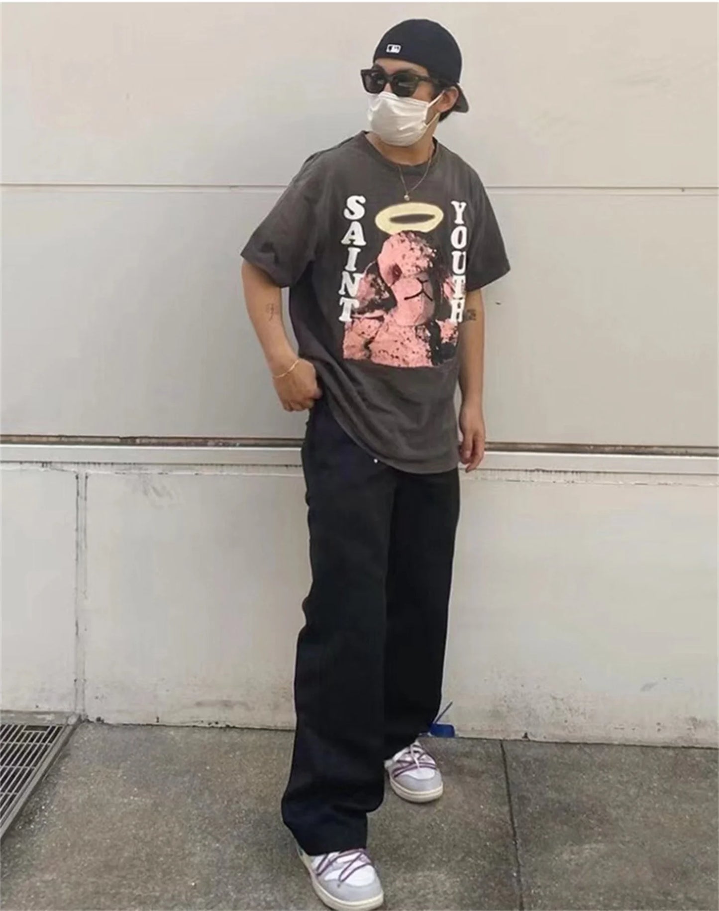 Summer New Vintage Pink Lamb Printing Distressed Retro High-Street Tops T-Shirt Street King Limited
