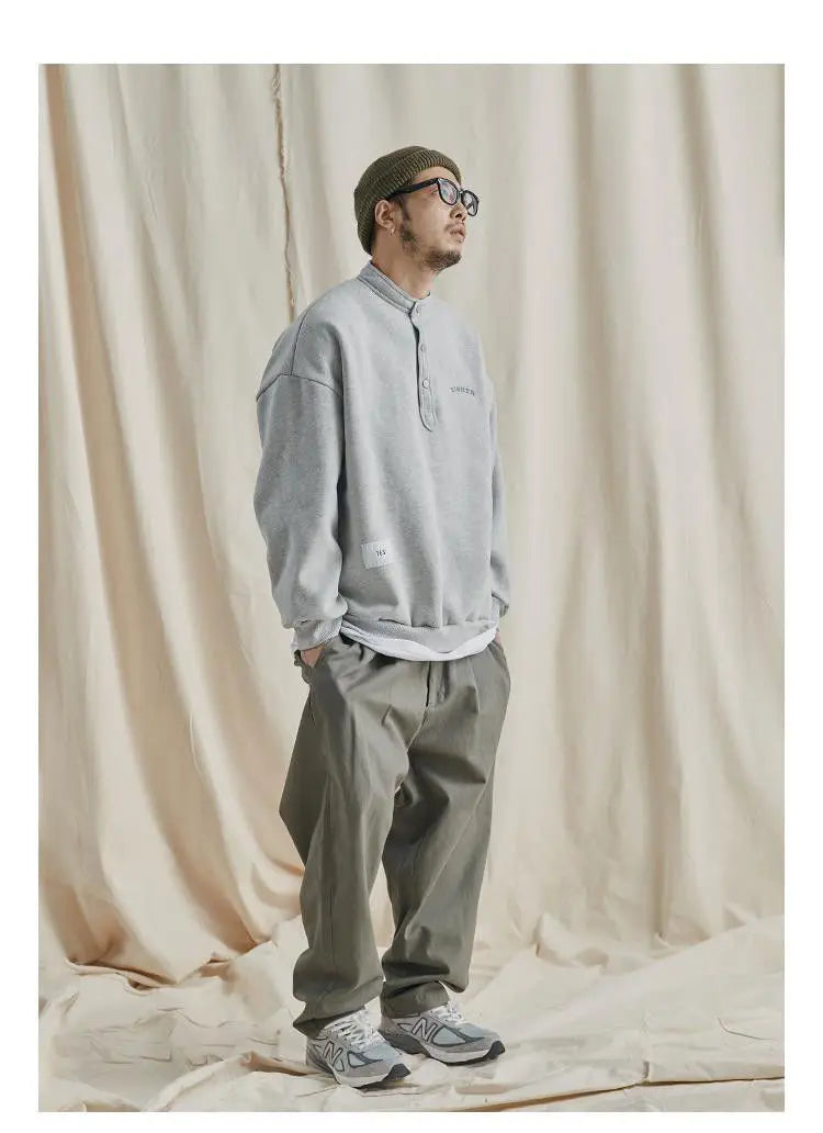 Trendy brand sweatshirt men's Japanese style loose stand collar hoodless pullover long sleeve versatile autumn and winter style Street King Limited