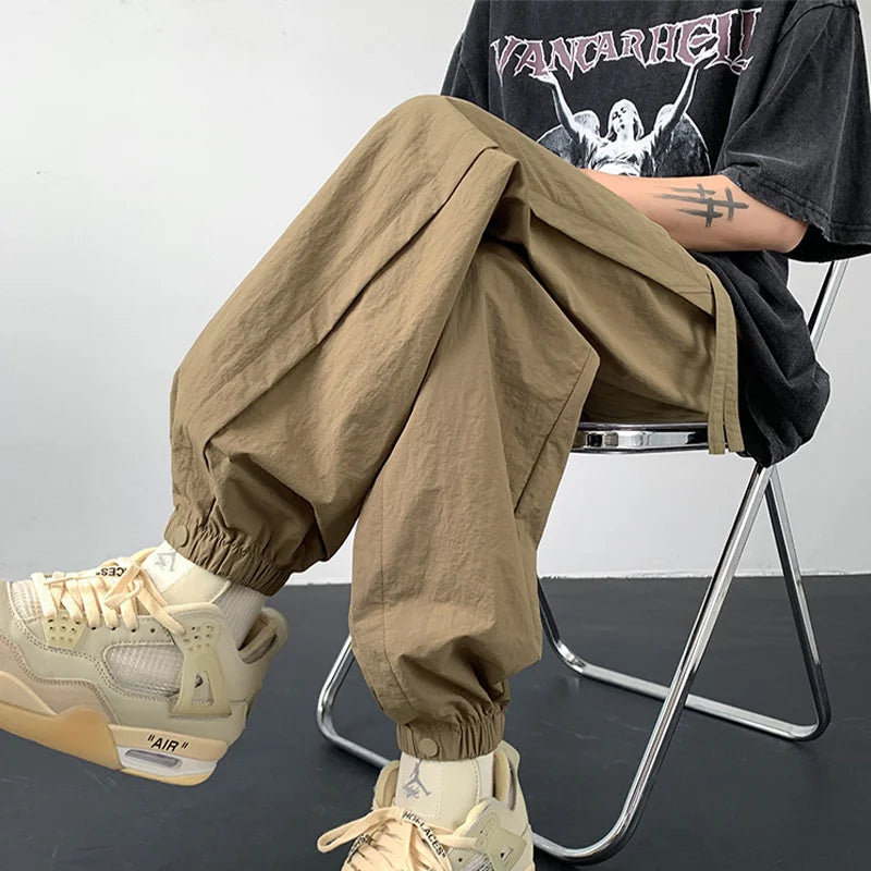 summer mens solid color breathable trousers male casual elastic waist fitness joggers sweatpants autumn baggy straight pants casual joggers