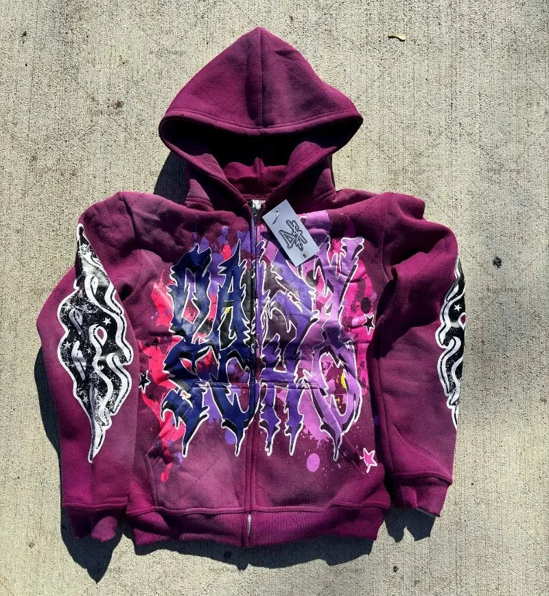 Fashion Trendy Color Letter Printed Oversize Hoodie Men's Y2K Spring and Autumn Retro Loose Pullover Sweatshirt Women's Street King Limited