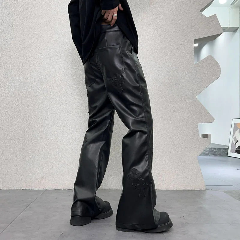 pu leather pants men streetwear fashion hip hop punk gothic vibe casual faux leather pant man boyfriend motorcycle trousers clean everyday pants
