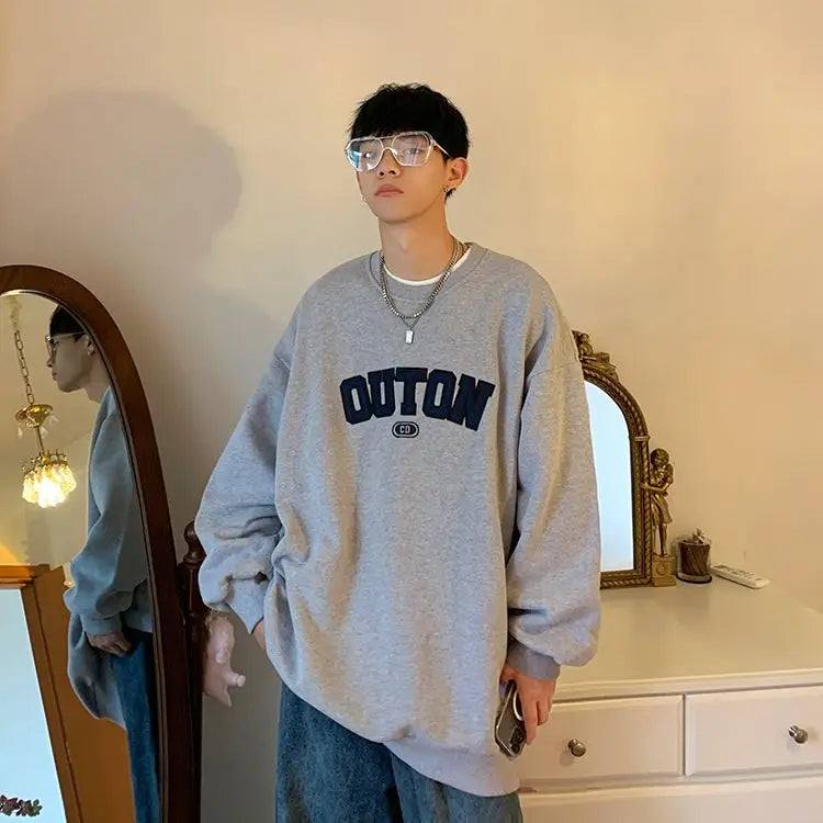 Trendy and Personalized Korean Round Neck Sweatshirt Men Spring Autumn New Y2K Thickened Trendy Brand Long-sleeved Top Jacket Street King Limited