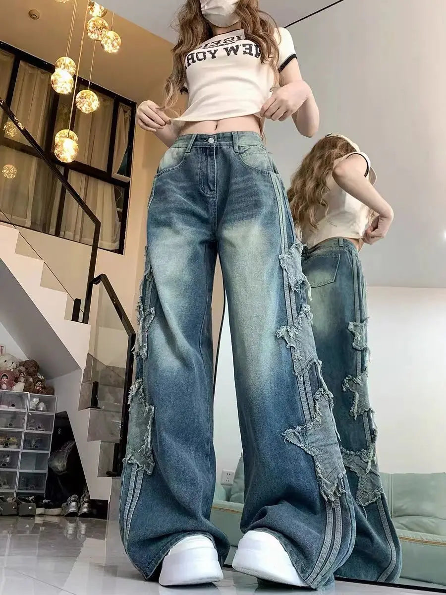 american retro high street straight leg jeans for men and women 2024 spring and autumn trend loose straight leg casual pants y2k ripped baggy denim