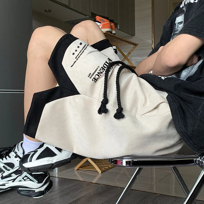 summer letter print suede shorts mens basketball training baggy short sweatpants new streetwear patckwork gym y2k bermudas unique joggers style 3289