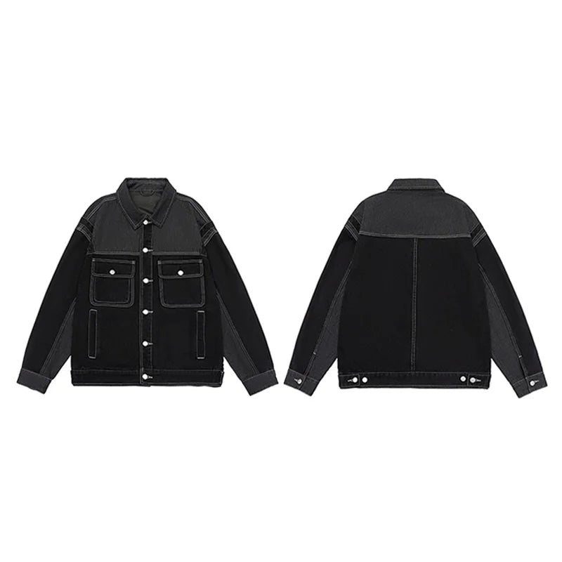 black denim splice coat mens streetwear fashion vintage loose casua plus size denim jacket man spring autumn coat outerwear urban skinny jeans