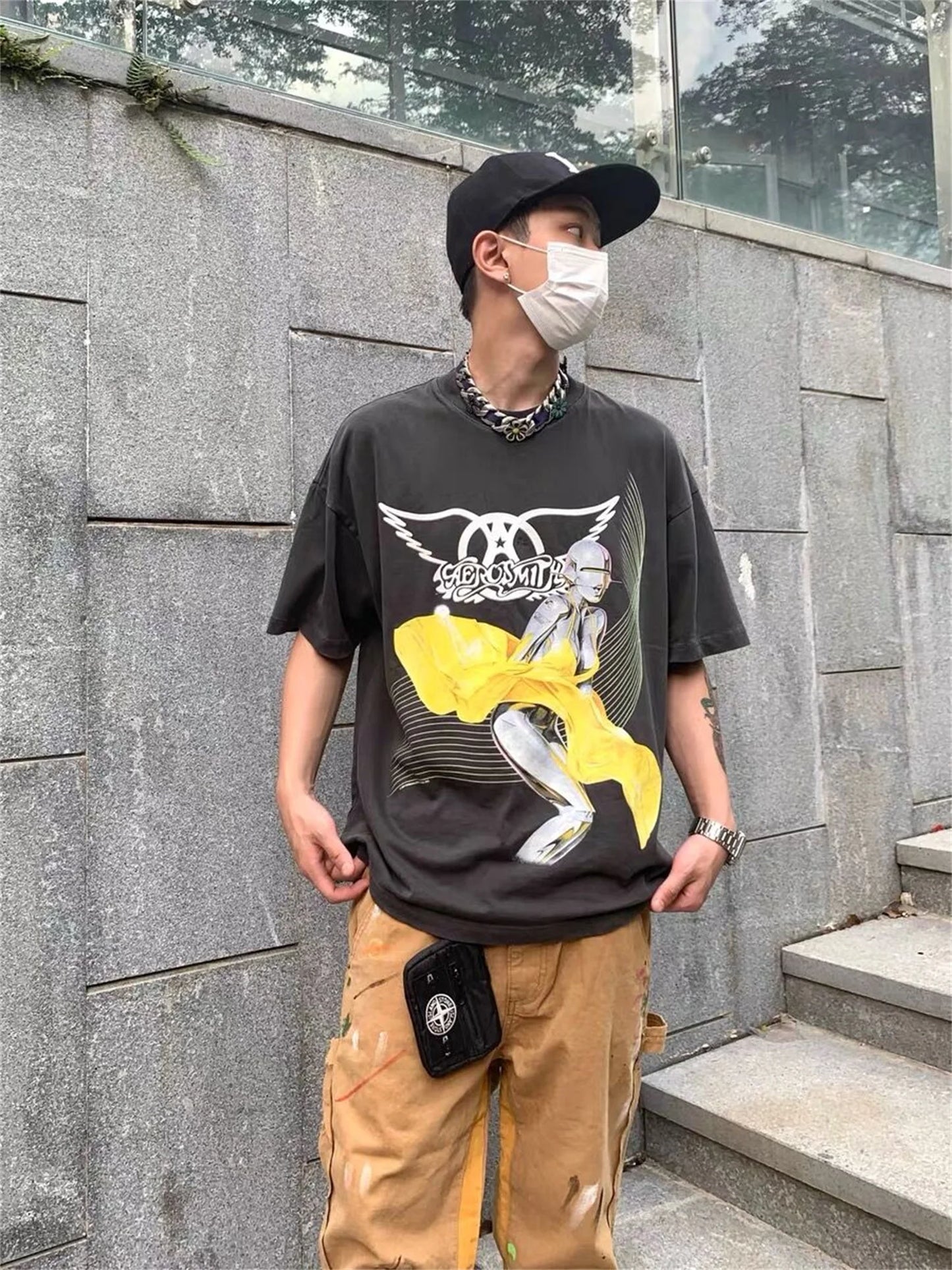 Summer Vintage Retro Style Printing Washed Casual Loose High-Street Tops T-Shirt For Men Street King Limited