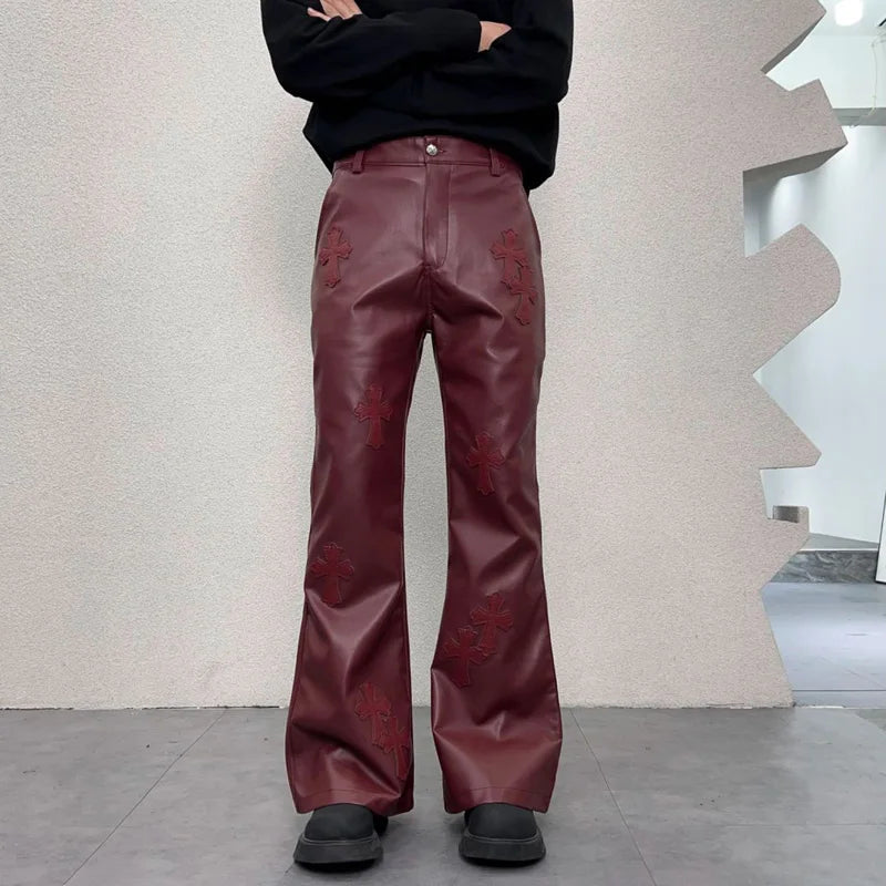 pu leather pants men streetwear fashion hip hop punk gothic vibe casual faux leather pant man boyfriend motorcycle trousers unique default style 2902