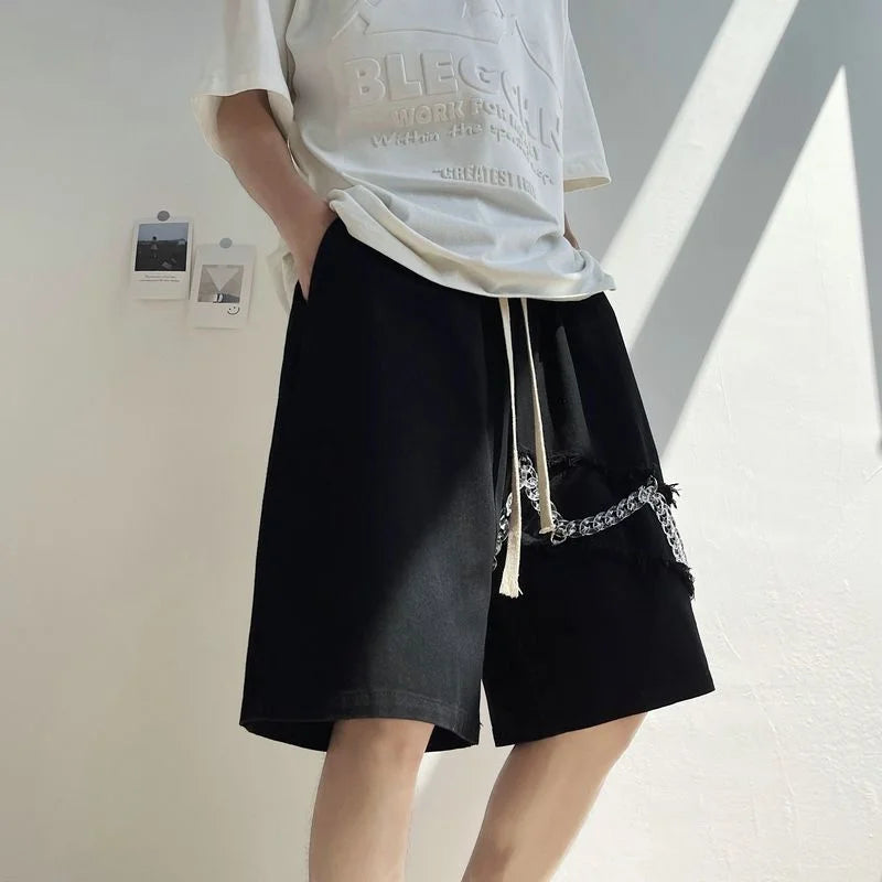 summer men suede straight shorts 2024 new y2k streetwear design drawstring bermudas hombre vintage baggy basketball shorts drawstring street shorts