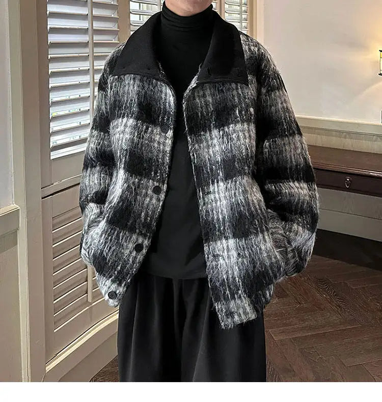 men turtleneck trendy brand fashion stripe christmas woolen bomber jacket women oversize plaid top coat outerwear unique default style 1160
