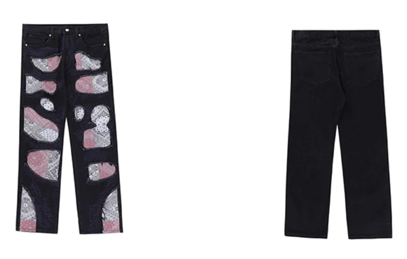 patchwork harajuku denim jeans mens zipper jeans hip hop fashion streetwear new casual straight joggers pants jeans for men unique joggers style 1447