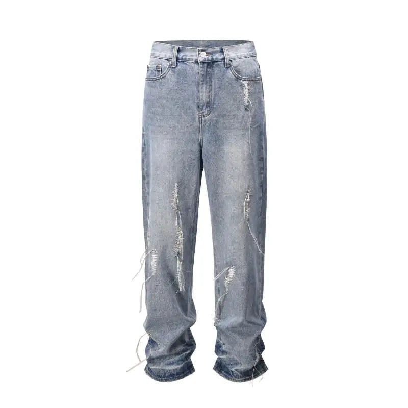 fashion loose streetwear denim jeans new casual wide legs straight jean pants hip hop tassel joggers baggy jeans men clothing unique joggers style 4901
