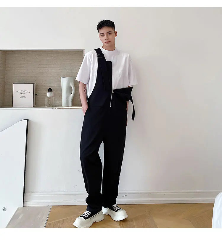 Trendy Men's Shoulder Strap Jumpsuit Pants Washed Loose Fitting Workwear Pants Multi Pocket Streetwear Cargo Suspenders Pants Street King Limited