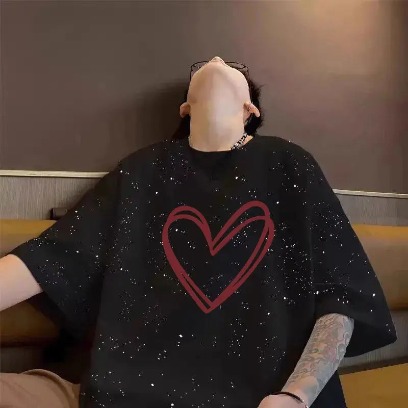 Summer cotton loose round neck starry sky short sleeved men and women American street trend personalized printed T-shirt top Street King Limited
