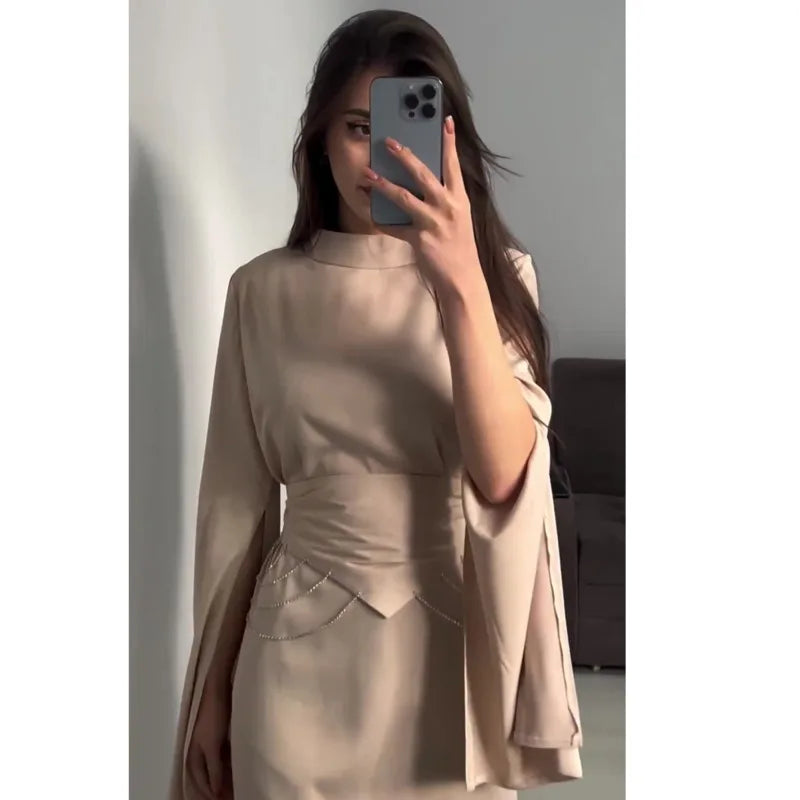Elegant Lady Long Satin Dress Half High Collar Flare Sleeves Party Bodycon Dress Streetwear Solid Slim Evening Dresses For Women Street King Limited