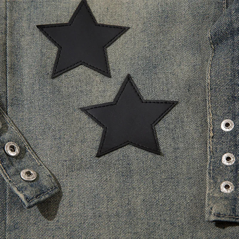 Men Baggy Jeans Star Printed Strap Design Denim Pants Harajuku Vintage Elastic Waist Oversized Casual Straight Trousers Unisex Street King Limited