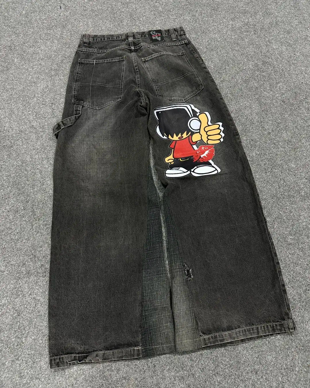 Y2K Harajuku Retro Washed Baggy Jeans Street Hip-hop Anime Printed Wide Pattern Straight Pants Men Trendy Brand Casual Trousers Street King Limited