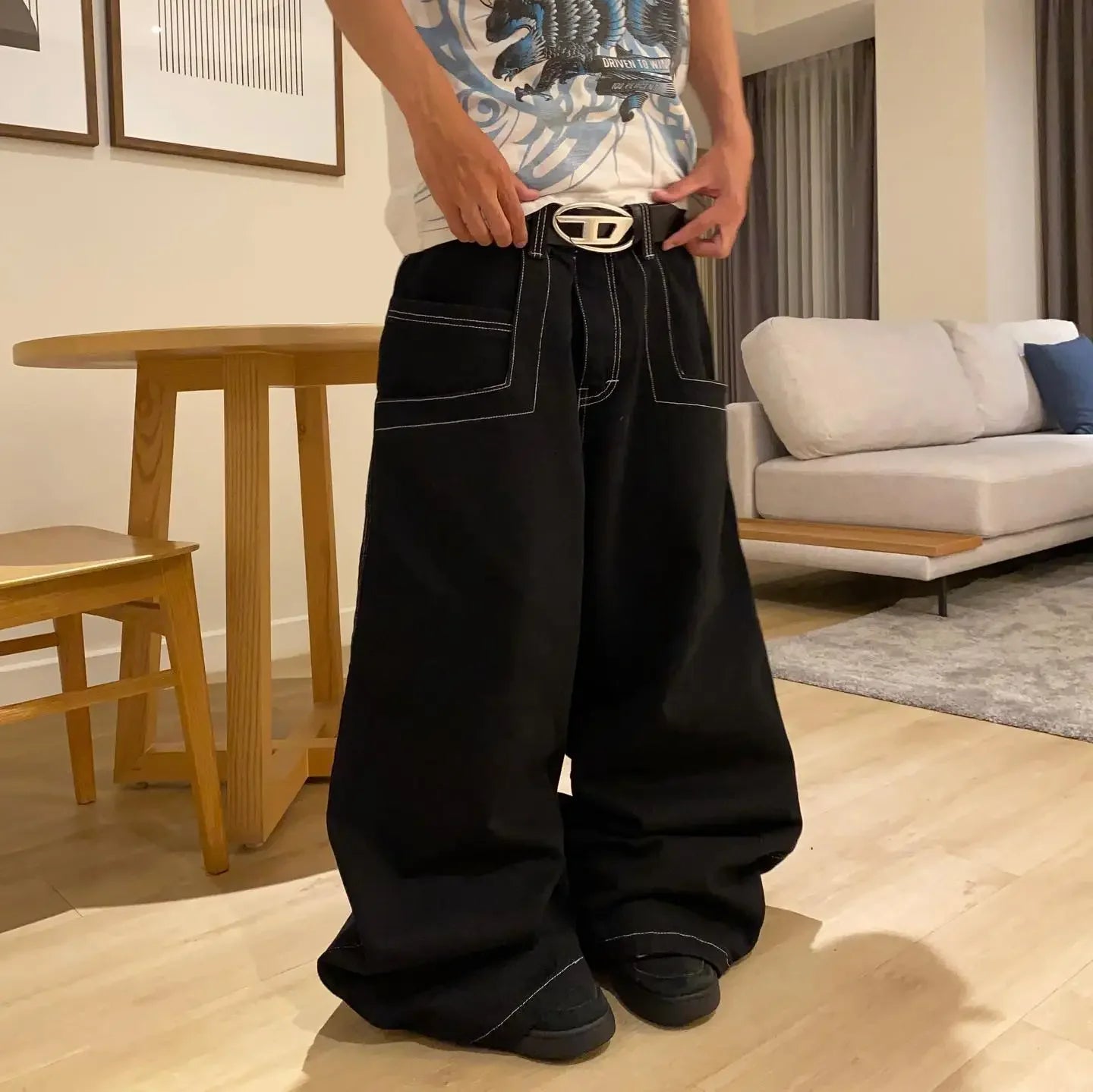 harajuku black wexwear graphic embroidered baggy jeans streetwear y2k jeans men women high waist wide trouser skateboard pants vintage washed jeans