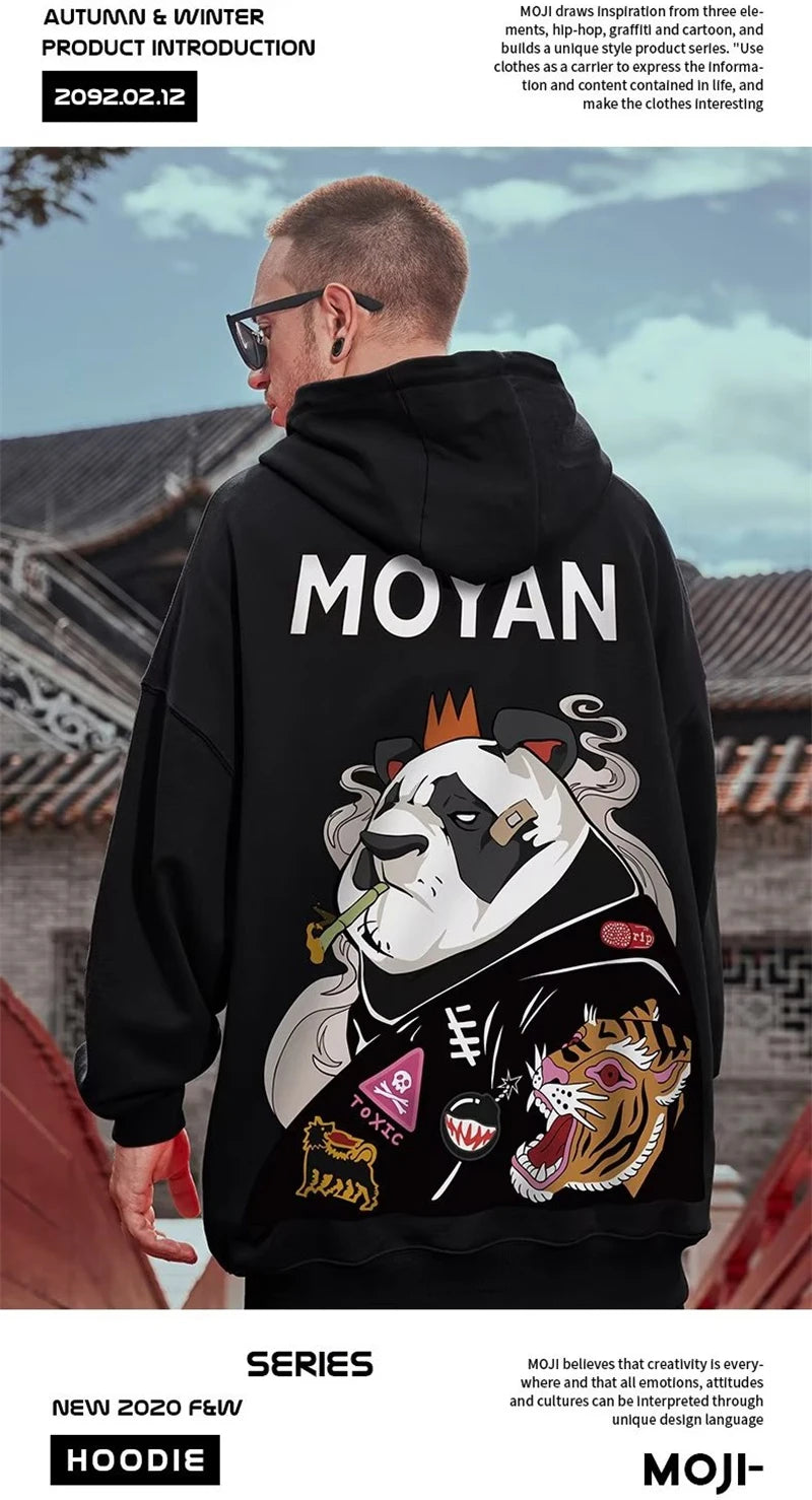 Wicked Panda Funny Graphic Print Men Pullover Hoodies 2025 Autumn Japanese Hip Hop Sweatshirts Casual Y2K Hoodie Streetwear Street King Limited