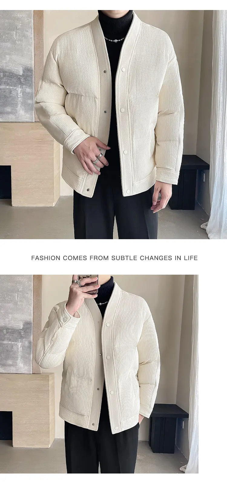 Men's Winter Collarless Woolen Splice Cotton-padded Jacket Men Business Casual Fashion Loose Warm Parkas Coat Thicken Jacket Street King Limited
