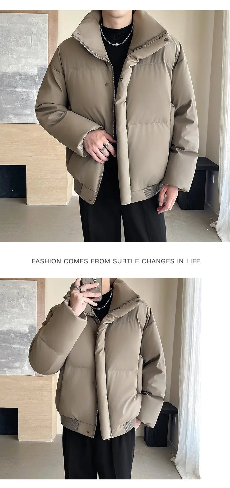 Winter Stand Collar Thicken Leather Short Jacket Men Fashion Loose Casual Warm Cotton-padded PU Leather Bomber Jacket Parka Coat Street King Limited