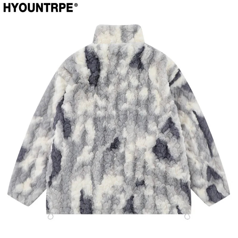 mens hip hop fleece jackets coats patchwork butterfly stand collar jacket parka zipper warm hairy jacket coat outerwear hipster relaxed fit trousers
