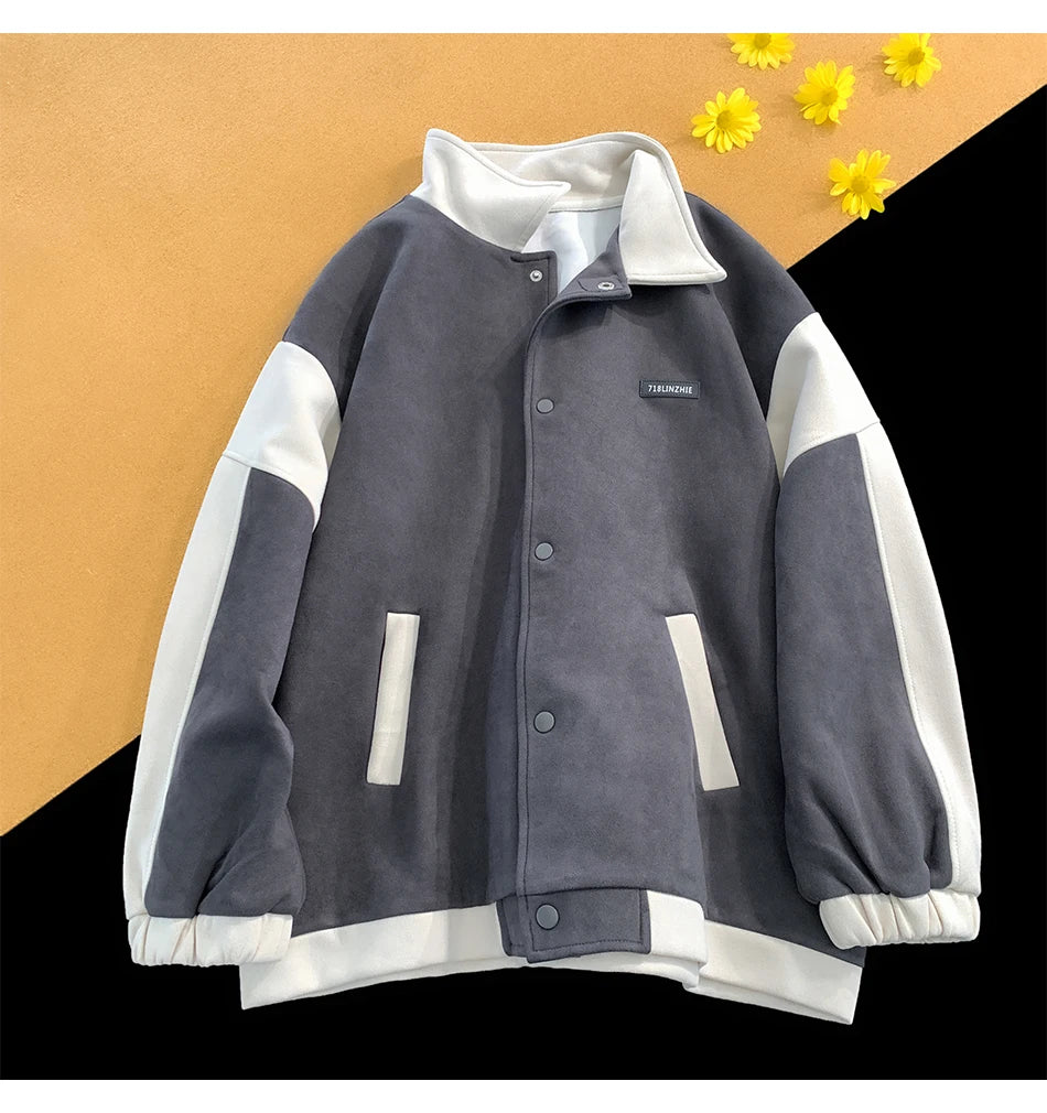 suede baseball jacket 2024 spring men uniform bomber jackets korean streetwear patchwork embroidery label coat unique default style 5050