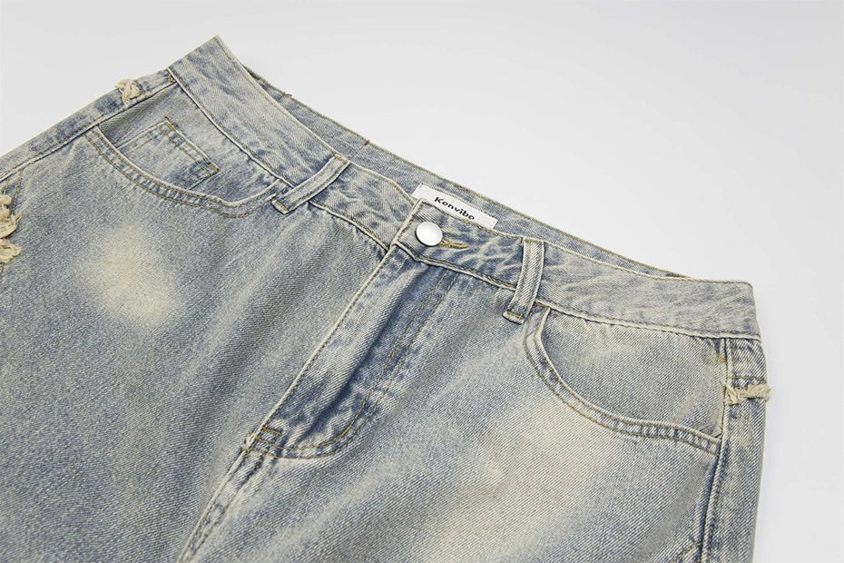 vintage ripped patchwork baggy jeans mens streetwear hip hop loose blue jeans trousers y2k distressed straight denim pants man unique jeans style 4217