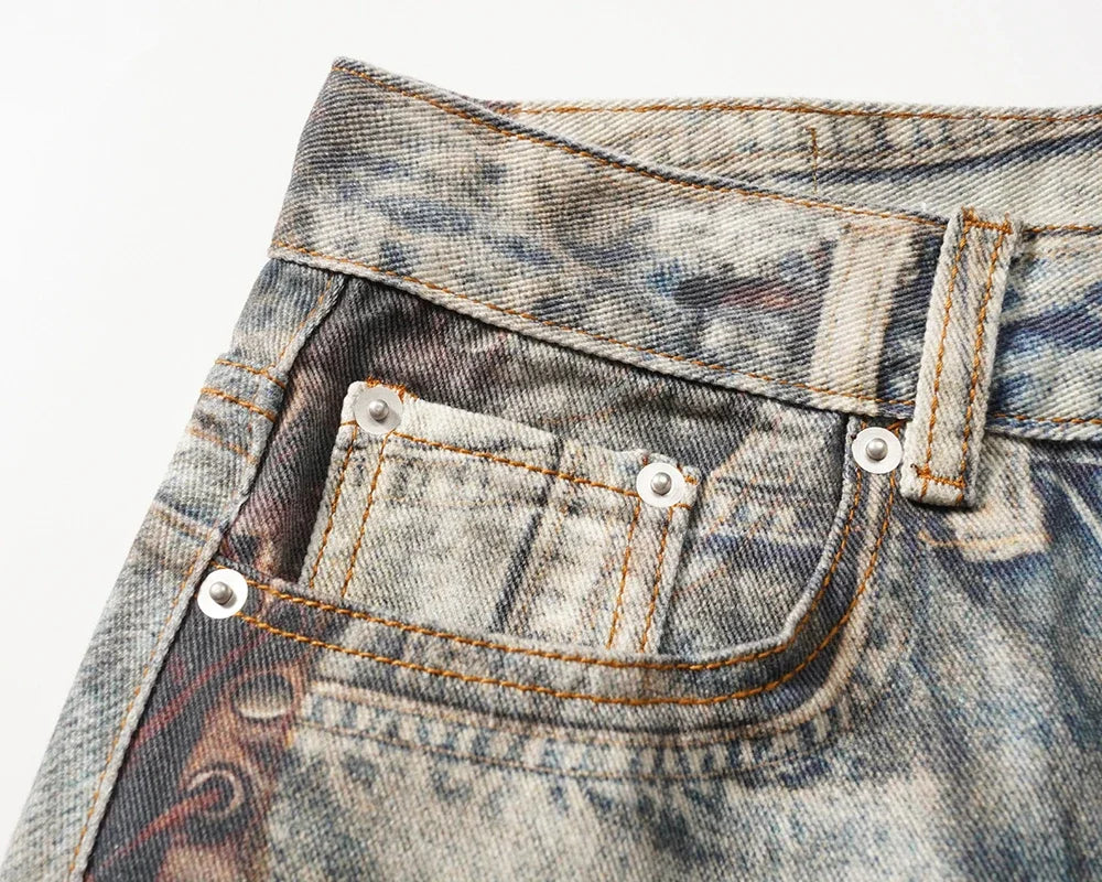 New Autumn Frayed Patchwork Baggy Jeans Pants for Men and Women Straight Ripped Casual Denim Trousers Oversized Loose Cargos Street King Limited
