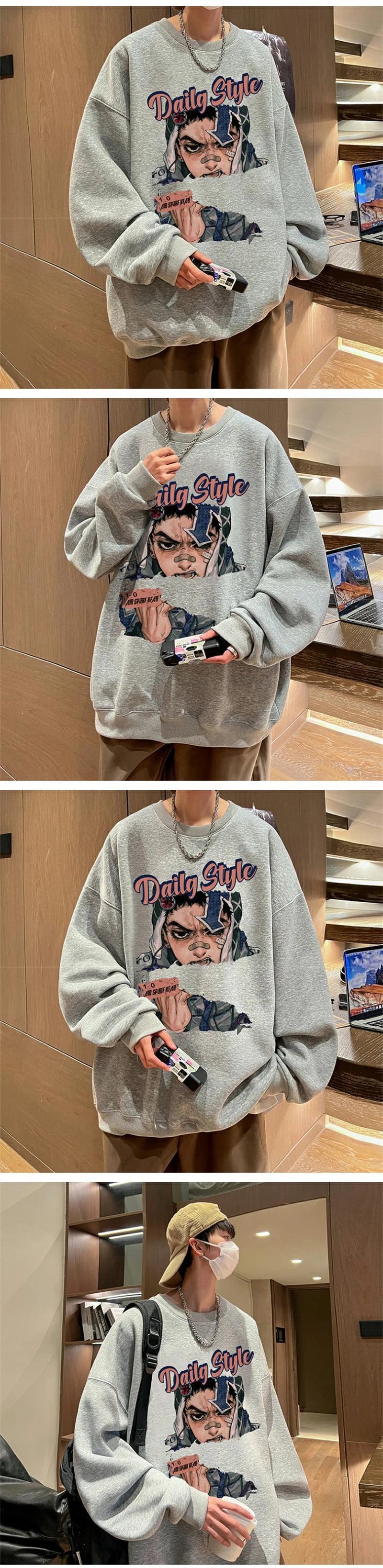 New Anime Boy Printed Men's Crewneck Sweatshirts Autumn Y2K Vintage Fleece Pullover Hoodies Streetwear Hip Hop Hoody Clothes Street King Limited