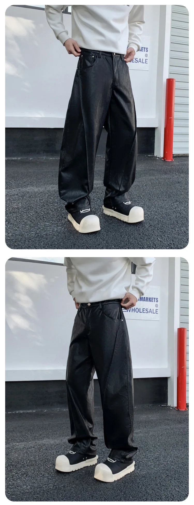 men streetwear fashion hip hop loose casual straight leather motorcycle pant man y2k trousers pants stage clothing unique default style 2291