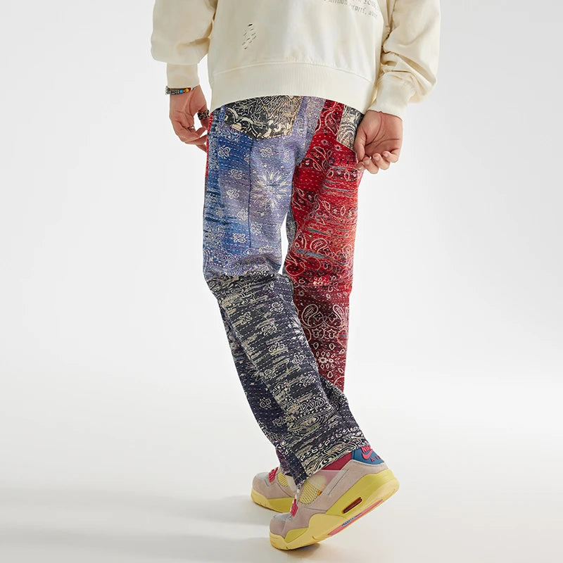 hip hop paisley printed denim jeans mens new casual zipper straight jeans streetwear high street loose pants baggy jeans joggers streetwear sweatpants