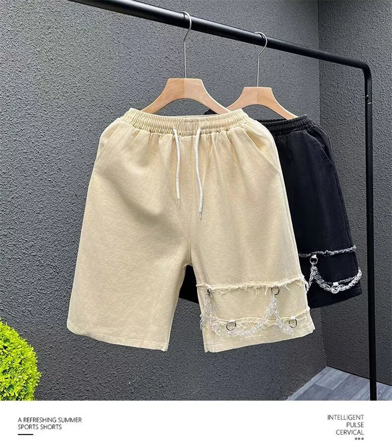summer men suede straight shorts 2024 new y2k streetwear design drawstring bermudas hombre vintage baggy basketball shorts unique shorts style 3206