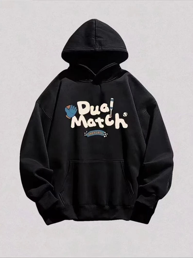 New Letter Cartoon Graphic Printed Hooded Sweatshirts For Men Autumn Fleece Y2K Streetwear Hoodies Retro Harajuku Pullover Hoody Street King Limited